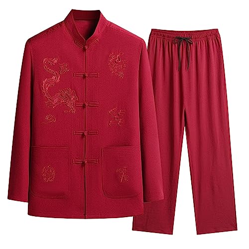 Darringls Kung Fu Anzüge Sets Herren Chinesischer Tang Anzüge Hanfu Kampfsport Oberteile und Hosen Kleidung Hemd Traditionell Wing Chun Taichi Uniform von Darringls