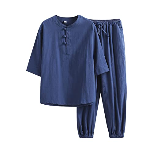 Darringls Kung Fu Herren Leinen Anzug Einfarbig 2 Teiliges Jacke und Hose Traditionelle Chinesische Kampfkunst Lange Ärmel Training Freizeit Kleidung Tai Chi Qigong Wing Chun Shaolin Wushu Uniform von Darringls