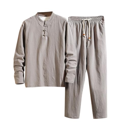 Darringls Kung Fu Herren Leinen Anzug Einfarbig 2 Teiliges Jacke und Hose Traditionelle Chinesische Kampfkunst Lange Ärmel Training Freizeit Kleidung Tai Chi Qigong Wing Chun Shaolin Wushu Uniform von Darringls