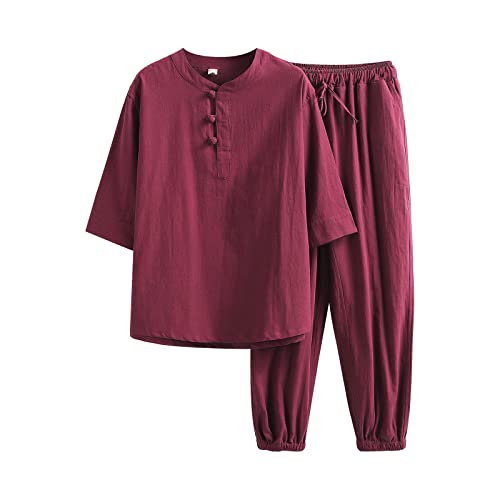 Darringls Kung Fu Herren Leinen Anzug Einfarbig 2 Teiliges Jacke und Hose Traditionelle Chinesische Kampfkunst Tai Chi Qigong Wing Chun Shaolin Wushu Uniform Lange Ärmel Training Freizeit Kleidung von Darringls