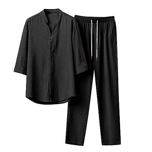Darringls Kung Fu Herren Leinen Anzug Einfarbig 2 Teiliges Jacke und Hose Traditionelle Chinesische Kampfkunst Tai Chi Qigong Wing Chun Shaolin Wushu Uniform Training Freizeit Kleidung von Darringls