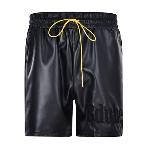 Darringls Lederhose Kurz Herren Vintage Leder Optik 1/2 Hosen Sommer Motorrad Biker Rocker Shorts Sexy Wetlook Nachtclub Hotpants Gym Fitness Trainingshorts für Vatertag von Darringls
