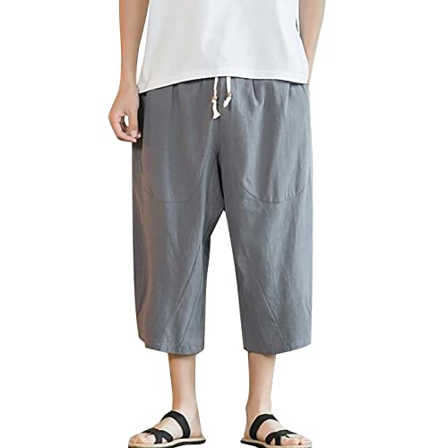 Darringls Leinenhose Herren Kurz 3/4 Hose Leinen Shorts Sommer Strand Kurzhose Sweatpants Sommer Outdoor Sport Jogginghose Mit Taschen Bequeme Turnhose Sportshorts von Darringls