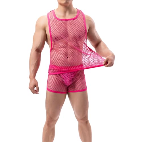 Darringls Netz Tanktop Herren Ärmellos Transparent Unterhemd Oberteile Stretch Mesh Tank Top Sommer Muskel Muskelshirt Durchsichtiges Fischnetz Tankshirt Sexy Wetlook Reizwäsche von Darringls