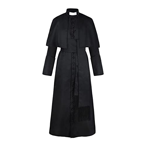 Darringls Priester Mönch Kostüm Herren Soutane Cassock Minister Chor Robe mit Cincture Band Gürtel Mittelalter Schwarz Klerus Robe Cosplay 3XL Priester Römische Weiß Renaissance Priester Kostüm von Darringls