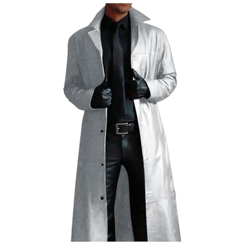 Darringls Retro Männer Kunstleder Mantel Lang Schwarz Mittelalter Zweireiher Mantel Steampunk Gothic Jacke Trenchcoat Distressed Herrenmantel Große Größe Vintage Viktorianischen Cosplay Kostüm von Darringls