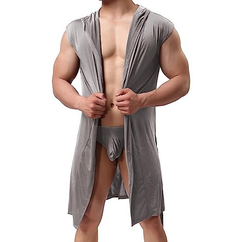 Darringls Saunamantel Herren Sommer Cardigan Leicht Dünn Bademantel Herren Baumwolle Ohne Kapuze Sauna Bademantel Atmungsaktiv Weich Bequem Loungewear Lang Morgenmantel Bathrobe von Darringls