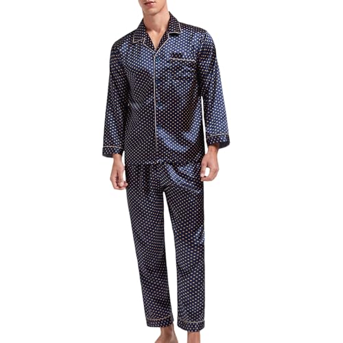 Darringls Schlafanzug Herren Lang Satin Pyjama Set Männer Hausanzug Sleepwear Loungewear Zweiteiliger Langarm Ärmel Knopfleiste Hausanzug Und Pyjamahose Seidenpyjama Nachtwäsche von Darringls