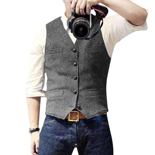 Darringls Trachtenweste Herren Outdoor Weste herrenwesten sportlich elegant Fischgrätmuster Anzugweste Button Down Western Leicht Trachtenjanker Atmungsaktiv Trachten Gilet von Darringls