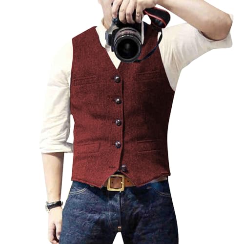 Darringls Trachtenweste Herren Outdoor Weste herrenwesten sportlich elegant Fischgrätmuster Anzugweste Button Down Western Leicht Trachtenjanker Atmungsaktiv Trachten Gilet von Darringls