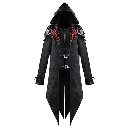 Darringls Vintage Kapuzenjacke Herren Halloween Kostüm Renaissance Mittelalter Männer Leicht Jacke Mit Reißverschluss Cosplay Mantel Kordelzug Hoodie Retro Umhang Karneval Party Kleidung von Darringls