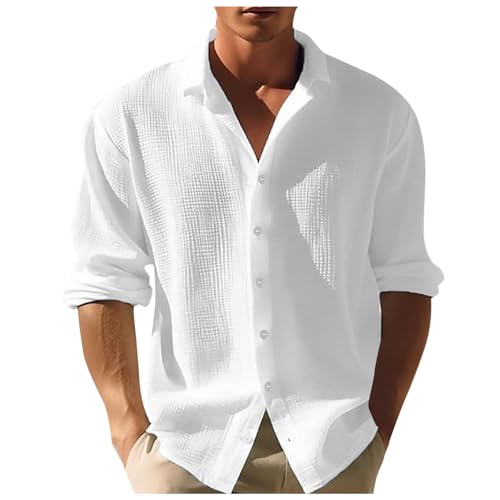 Darringls Waffel Hemd Herren Langarm Hemden - Musselin Regular Einfarbig Langarmshirt Sommer Standhemd Sporthemd Freizeithemd Casual Fit Outdoorshirt Freizeithemd Frühling Hemden von Darringls