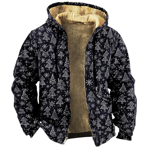 Darringls Warme Fleecejacke Herren Weihnachten Winterjacke Casual Langarm College Jacke mit Kapuze Parka Windjacke Schneeflocke Muster Wintermantel Baumwolle Vintage Kapuzenjacke für Männer von Darringls