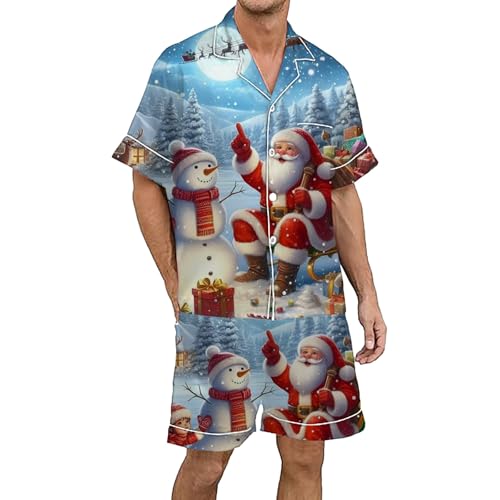 Darringls Weihnachten Pyjama Passender Schlafanzug Weihnachtspyjama Button Down Comfort-Fit Loungewear Kariertes Nachtwäsche Hausanzug Winter Schlafanzüge Bequem Herren Nachtwäsche von Darringls