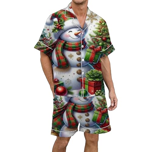 Darringls Weihnachten Pyjama Passender Schlafanzug Weihnachtspyjama Button Down Comfort-Fit Loungewear Kariertes Nachtwäsche Hausanzug Winter Schlafanzüge Bequem Herren Nachtwäsche von Darringls