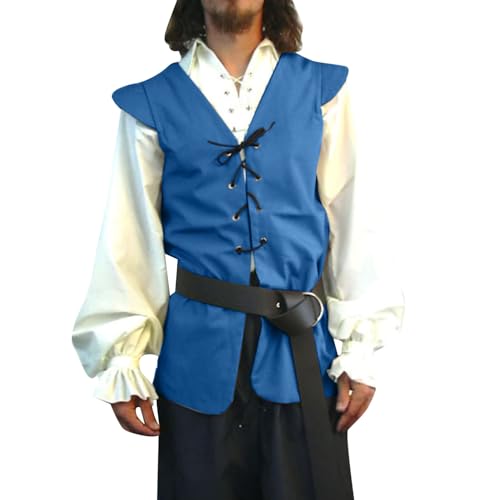 Darringls Wikinger Weste Mittelalterliche Herren Steampunk Wikinger Piraten Ärmellos Weste Mantel Renaissance Mittelalter Cosplay Jacke Viktorianisches Kostüm Mit Gürtel von Darringls