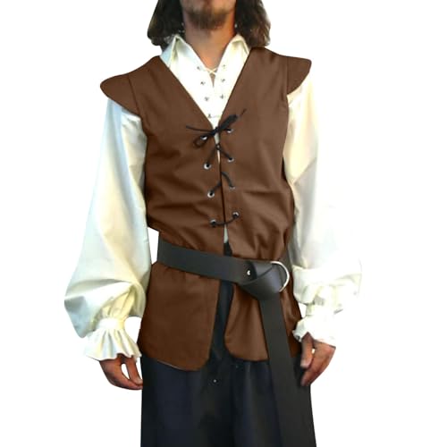 Darringls Wikinger Weste Mittelalterliche Herren Steampunk Wikinger Piraten Ärmellos Weste Mantel Renaissance Mittelalter Cosplay Jacke Viktorianisches Kostüm Mit Gürtel von Darringls