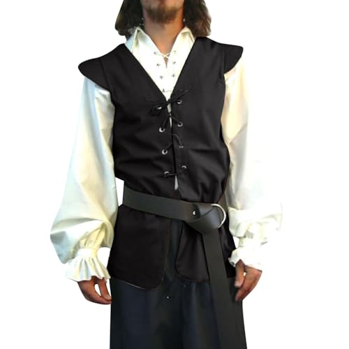 Darringls Wikinger Weste Mittelalterliche Herren Steampunk Wikinger Piraten Ärmellos Weste Mantel Renaissance Mittelalter Cosplay Jacke Viktorianisches Kostüm Mit Gürtel von Darringls