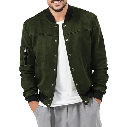 Darringls Wildleder Übergangsjacke Herren Pilotenjacke Windbreaker Männer-Jacke in Wildleder-Optik Button Down Baseballjacke Stehkragen Freizeitjacke Herbst Outdoorjacke von Darringls