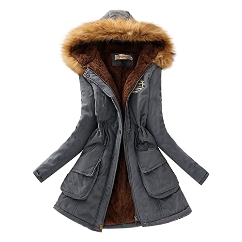 Darringls Winterjacken für Damen mit Fell Große Größen Günstig Wintermantal Damenmantel Parka Plüschjacke Fleecejack Damenjacke Plüschmantel Kapuzenjacke Winterparka Damenmantel von Darringls