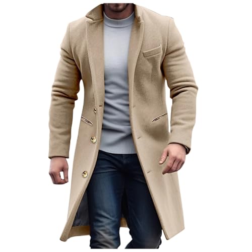 Darringls Wollmantel Herren Slim Fit Business Jacke Hochzeits Lang Winter Wintermantel Traditionell Trenchcoat Herbst Übergangsjacke Outdoor Männer Strickjacke Elegant Business Cardigan von Darringls