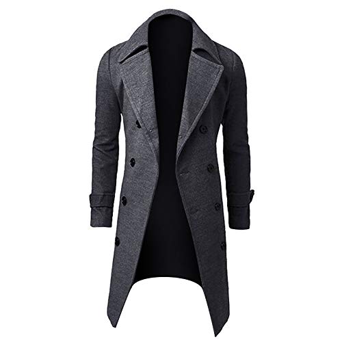 Darringls Wollmantel Herren Winterjacke Lang Wolle Mantel Wintermantel Slim Fit Wollmantel Stehkragen Business Herrenmantel Lange Windbreaker Trenchcoat Jacke Herbst Winter Schwarz von Darringls