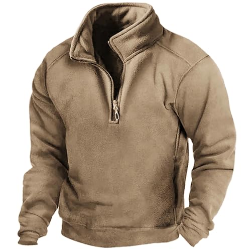 Fleece Pullover Herren Half Zip Langarm Warm Winterpullover Retro Punk Fleecepullover mit Stehkragen Tactical Shirt Combat Shirt Ski Fahrrad Shirt Sweatshirt Streetwear von Darringls