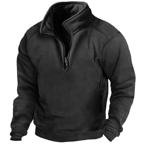 Fleece Pullover Herren Half Zip Langarm Warm Winterpullover Retro Punk Fleecepullover mit Stehkragen Tactical Shirt Combat Shirt Ski Fahrrad Shirt Sweatshirt Streetwear von Darringls