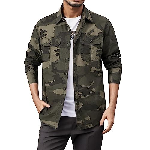 Hemd Herren Revers Camouflage Druck Hemd Herren Knopfleiste Outdoor Casual Hemd Herren Mode Gutaussehend Doppelte Tasche Langarm Hemd Herren von Darringls