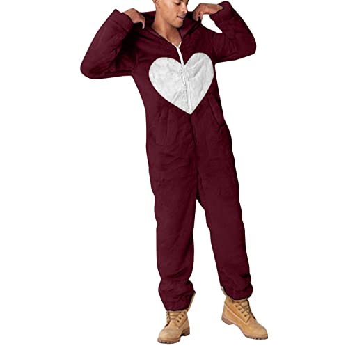 Herren Einteiler Schlafanzug Schlafoverall Reißverschluss Overall Teddy Fleece Einteiler Onesie Schlafanzug Flauschig Weich Hausanzug Einfarbig Kuschelig Lang Pyjama Schlafoverall mit Kapuze von Darringls