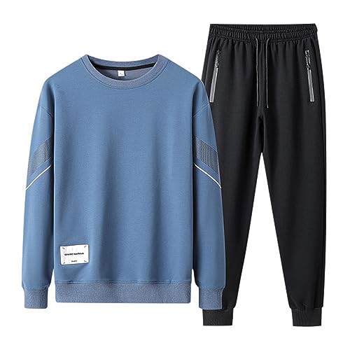 Herren Freizeitanzug Herren Sweat Jogginganzug Sportanzug Set Trainingsanzug ohne Kapuze Zweiteiliges Set Sweatshirt Pants Hosen Sportbekleidung Hausanzug 2 Teiliges Fitness Langarm Sport-Anzug von Darringls