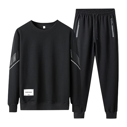 Herren Freizeitanzug Herren Sweat Jogginganzug Sportanzug Set Trainingsanzug ohne Kapuze Zweiteiliges Set Sweatshirt Pants Hosen Sportbekleidung Hausanzug 2 Teiliges Fitness Langarm Sport-Anzug von Darringls