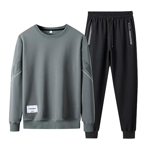 Herren Freizeitanzug Herren Sweat Jogginganzug Sportanzug Set Trainingsanzug ohne Kapuze Zweiteiliges Set Sweatshirt Pants Hosen Sportbekleidung Hausanzug 2 Teiliges Fitness Langarm Sport-Anzug von Darringls