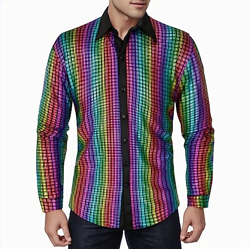 Herren Langarm Pailletten Kleid Glitzer Hemd 70er Disco Party Kustüm Glitzernde Pailletten Hemd Langarm Jahre Kostüm Motto Party Hippie Silvester Karneval Fasching Sliber Gold Schwarz von Darringls