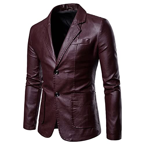Herren Leder-Sakko Slim Fit MäNner Blazer Modern Freizeit Leichte Jackett Anzugjacke Herrenmode Leder Business Anzug Einfarbig Stilvolle Outwear Herbst Reverskragen Sakko Mantel Jacken-Blazer von Darringls