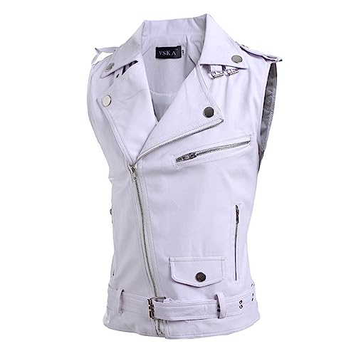 Herren Lederweste Kutte Leder Weste Motorrad Rocker Weste Slim Fit Motorradweste Männer Brando Rockabilly Biker Waistcoat Ärmellose Klassisch Lederweste mit Reißverschluss von Darringls