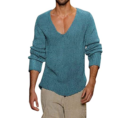 Herren Pullover Strick Zerrissen Frühling Herbst Pullover Herren Casual Pullover Männer Langarm Tiefer V-Ausschnitt Solide Strick Männer Pullover Streetwear von Darringls