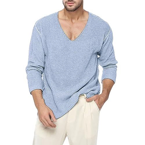 Herren Pullover Vintage V-Ausschnitt Langarm Zerrissen Strickpullover Frühling Herbst Pullover Männer Langarm Tiefer V-Ausschnitt Solide Strick Herren Casual Pullover Männer Streetwear von Darringls