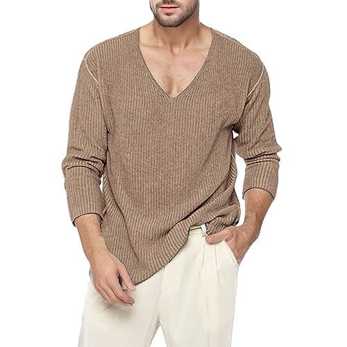 Herren Pullover Vintage V-Ausschnitt Langarm Zerrissen Strickpullover Frühling Herbst Pullover Männer Langarm Tiefer V-Ausschnitt Solide Strick Herren Casual Pullover Männer Streetwear von Darringls