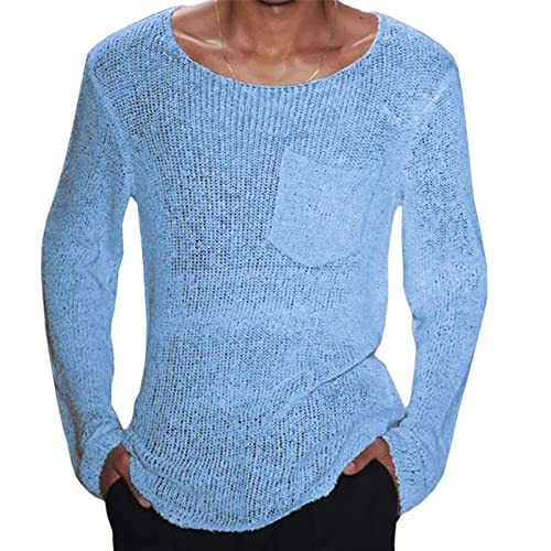 Herren Pullover Zerrissen Männer Langarm Tiefer V-Ausschnitt Solide Strick Frühling Herbst Pullover Männer Pullover Langarm Strickpullover Locker Autumn Winter Pulli Basic Freizeit Warm Sweater von Darringls