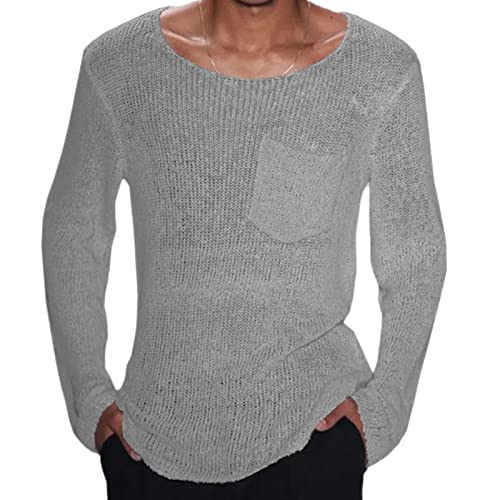 Herren Pullover Zerrissen Männer Langarm Tiefer V-Ausschnitt Solide Strick Frühling Herbst Pullover Männer Pullover Langarm Strickpullover Locker Autumn Winter Pulli Basic Freizeit Warm Sweater von Darringls