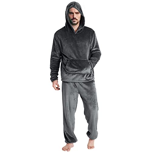 Herren Samt Pyjama Set Herren Winter Warm Pyjama Lang Samt einfarbig Schlafanzug Korallenroter Samt-Pyjama Plus Samtiger Dicker Warmer Langärmlige Hose Zweiteiliger Anzug von Darringls