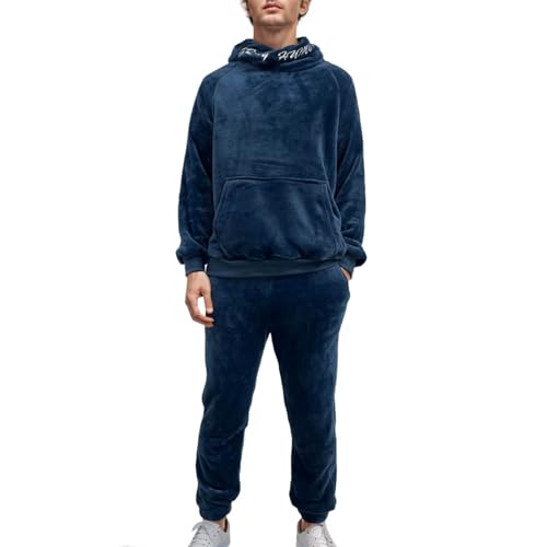 Herren Samt Pyjama Set Herren Winter Warm Pyjama Lang Samt einfarbig Schlafanzug Korallenroter Samt-Pyjama Plus Samtiger Dicker Warmer Zweiteiliger Anzug Heimservice Große Langärmlige Hose von Darringls