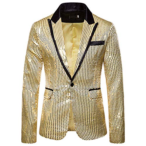 Herren Slim Fit Sakko Blazer Anzugjacke Freizeit EIN-Knopf Pailletten Glitter Anzug Jacke Karneval Kostüm für Hochzeit Party Festlich Thomas Gottschalk Kostüm Sakko Blazer von Darringls