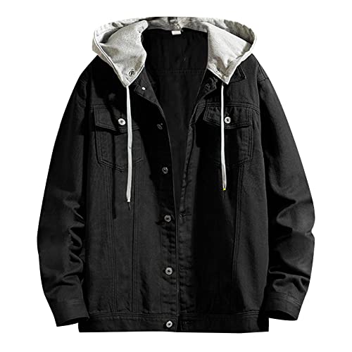Herren Sweat-Jacke Denim Vintage Jeans-Jacke mit Kapuze Slim-Fit Langarm Freizeit Hoodie verwaschen Casual Übergangsjacke mit Taschen Denim Jeansjacke für Männer von Darringls