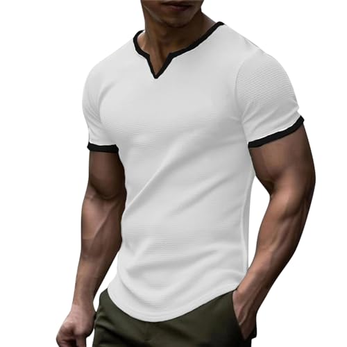Herren T-Shirts Kurzarm Muskelshirt V-Ausschnitt Slim-Fit Sportshirt Sportlich Bodybuilder Trainingsshirt Stretch Bodybuilding Athletic Shirts Muskel Gym Workout Kurzarm Top von Darringls