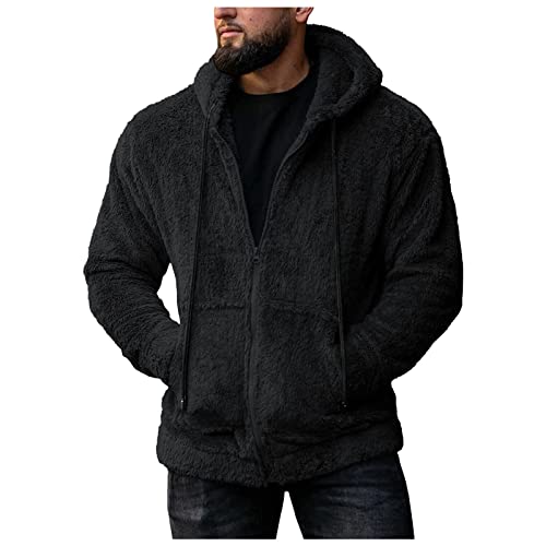 Herren Teddy-Fell Sweat-Jacke Fleece-Jacke Sweatshirt weicher Hoodie mit Kapuze Teddy Fleece Plüschjacke mit Kapuze Casuale Zip Hoodie Cardigan mit Kangrootaschen Kuschelig H von Darringls