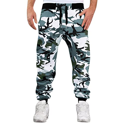 Jogginghose Herren Tarnen Hose Camouflage Cargo Trainingshose Baumwolle Freizeithose Herren Tarnmuster Sporthose mit Kordelzug Taschen Bündchen Weich Und Bequem Camouflage Military Casual Style von Darringls