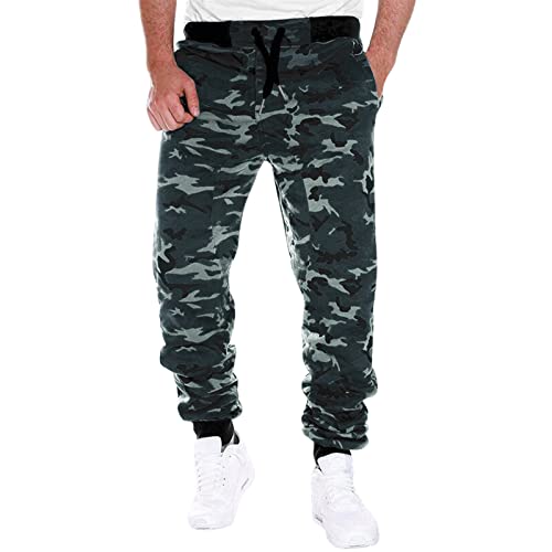 Jogginghose Herren Tarnen Hose Camouflage Cargo Trainingshose Baumwolle Freizeithose Herren Tarnmuster Sporthose mit Kordelzug Taschen Bündchen Weich Und Bequem Camouflage Military Casual Style von Darringls