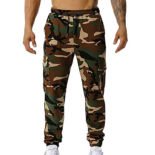 Jogginghose Herren Tarnen Hose Camouflage Cargo Trainingshose Baumwolle Freizeithose Herren Tarnmuster Sporthose mit Kordelzug Taschen Camouflage Military Casual Style von Darringls